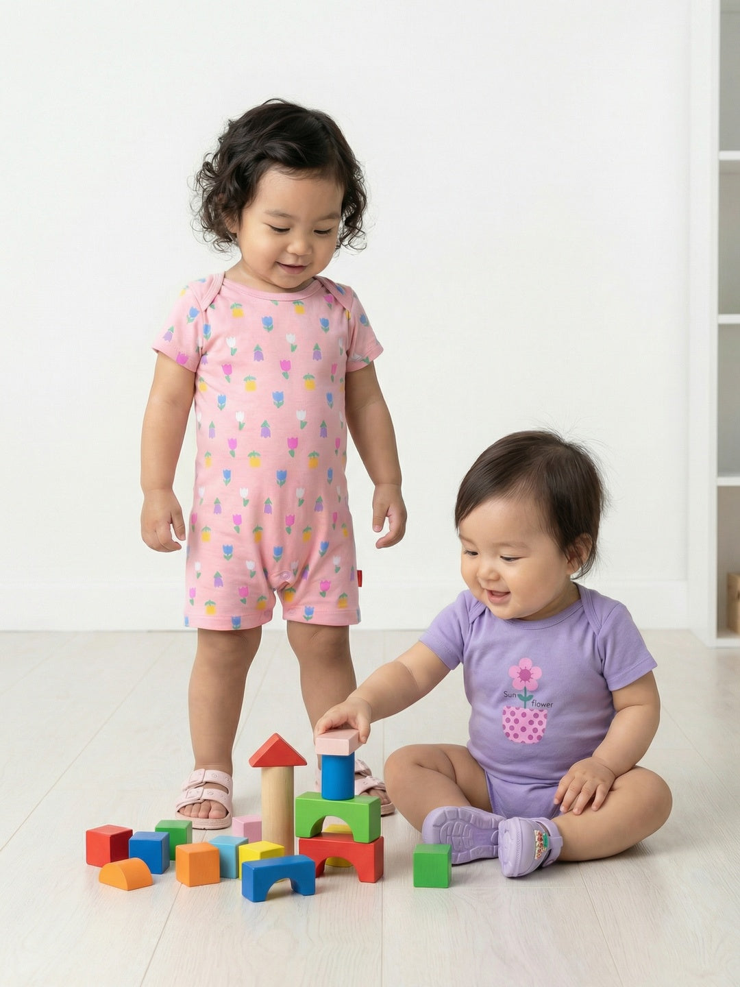 Nautinati Baby Girls 100% Cotton Pack of 2 Dinosaur Print Rompers with Easy Snap Opening