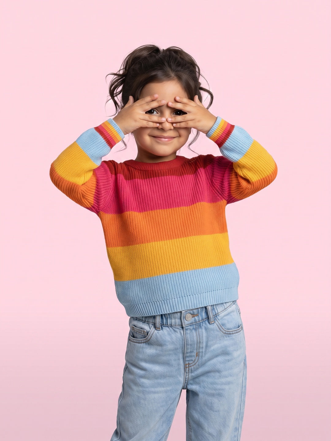 Nautinati Girls Relaxed Fit Rainbow Striped Chunky Knit Sweater