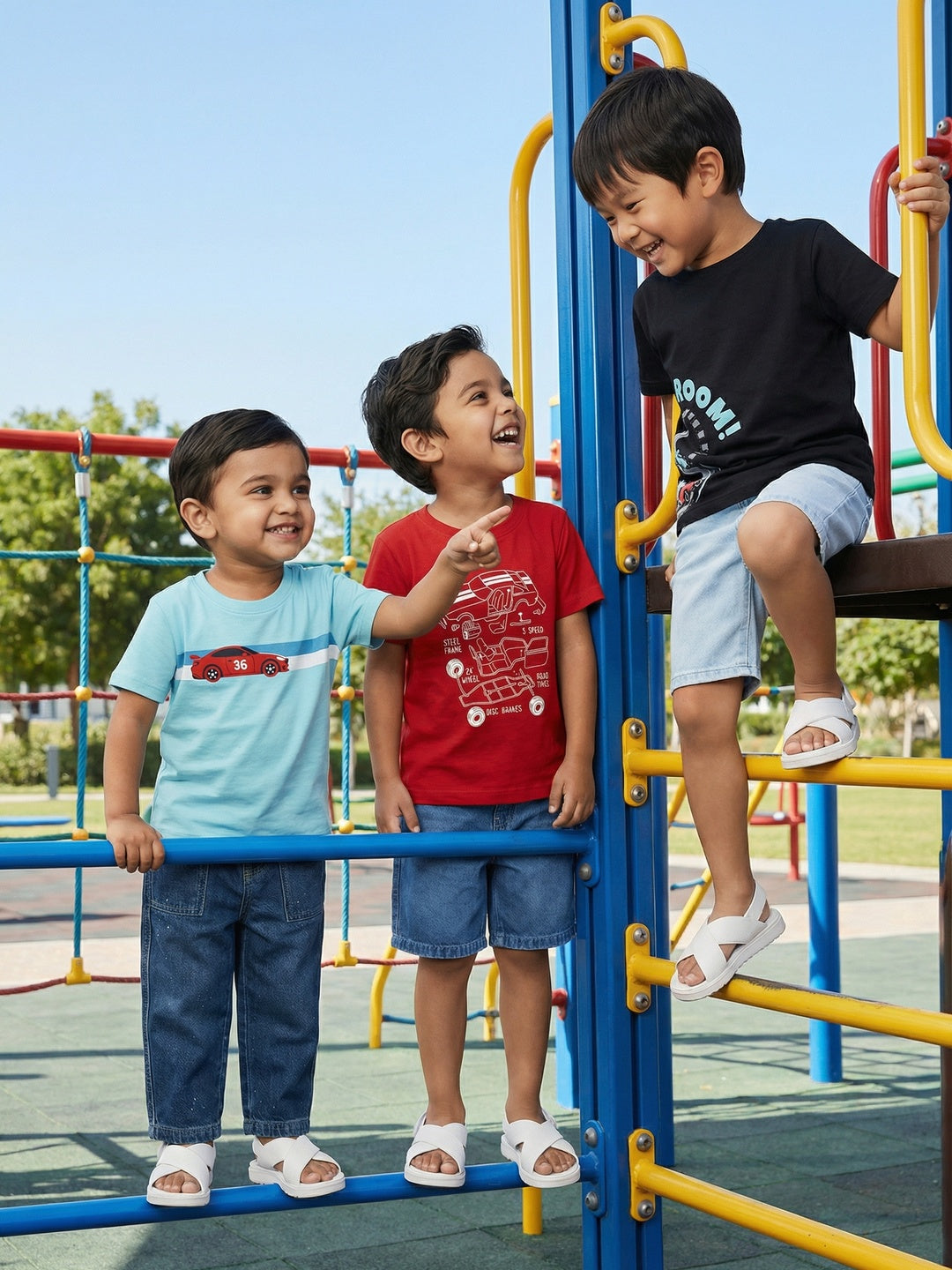 Nautinati Boys' 100% Cotton Pack of 3 Racing Graphic & All-over Print Crew Neck T-shirts