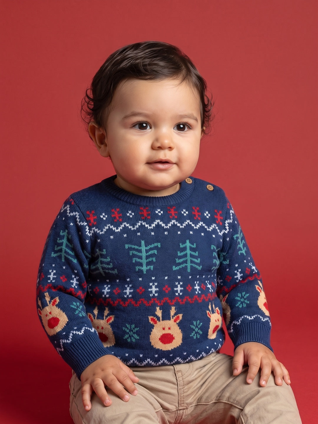 Nautinati Baby Boys Relaxed Fit Fairisle Christmas Jacquard Knit Sweater