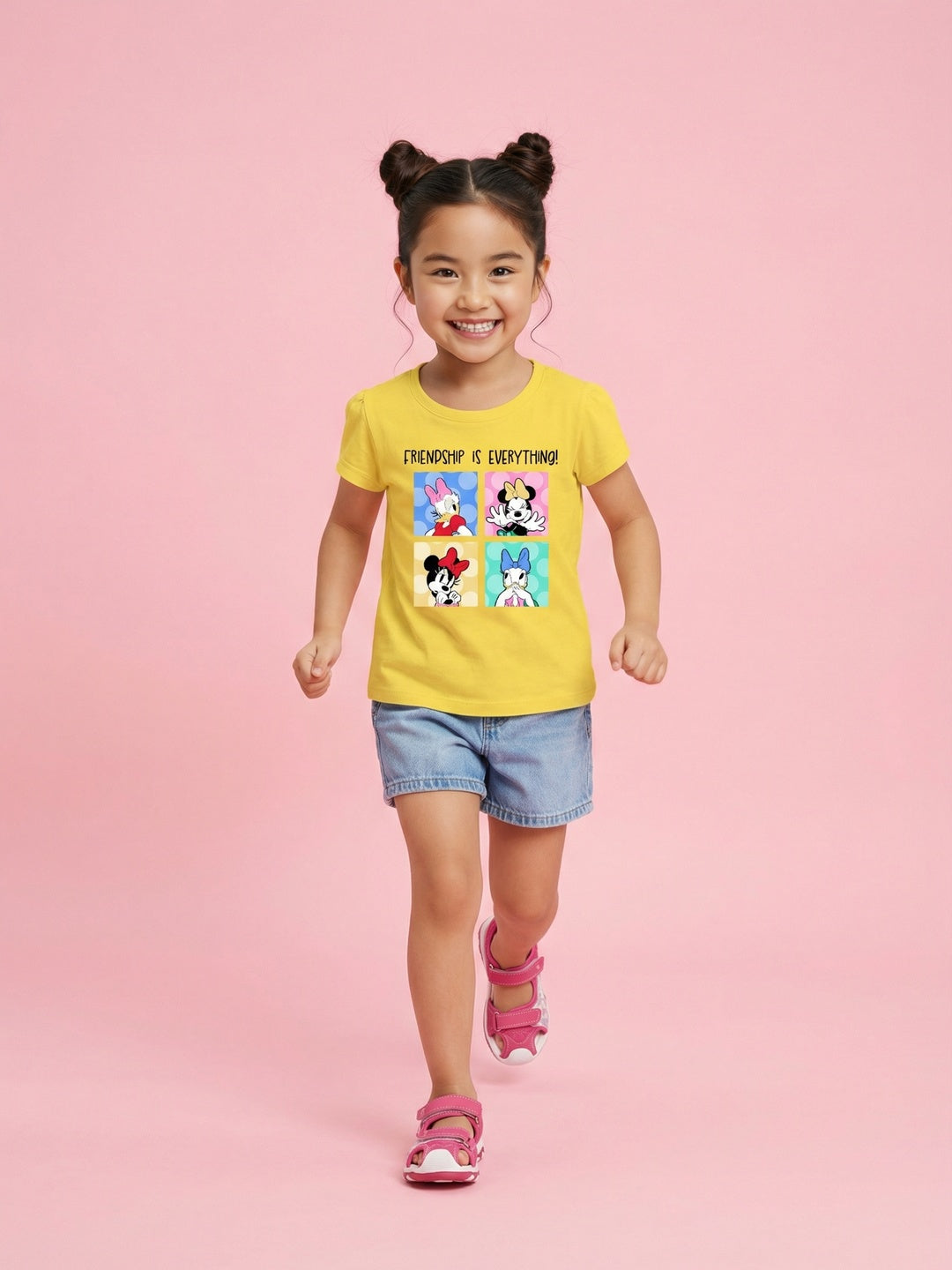 Nautinati Girls' 100% Cotton Crew Neck Disney Minnie Mouse & Friends Printed T-shirt