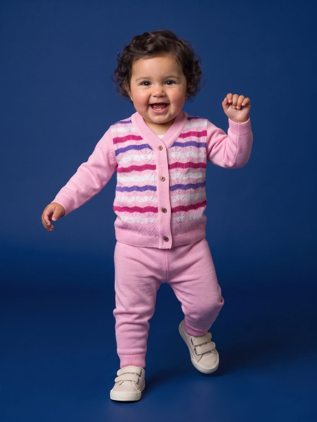 Nautinati Baby Girls Striped Pink Sweater & Pyjama Set