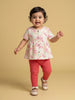 Nautinati Baby Girls' 100% Interlock Cotton All-over Print Floral Top & Ribbed Texture Trousers Combo Set