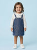 Nautinati Girls' 100% Cotton A-line Solid Heart-shaped Pocket Pinafore Dress with Ruffled All-over Polka Dot Print Top