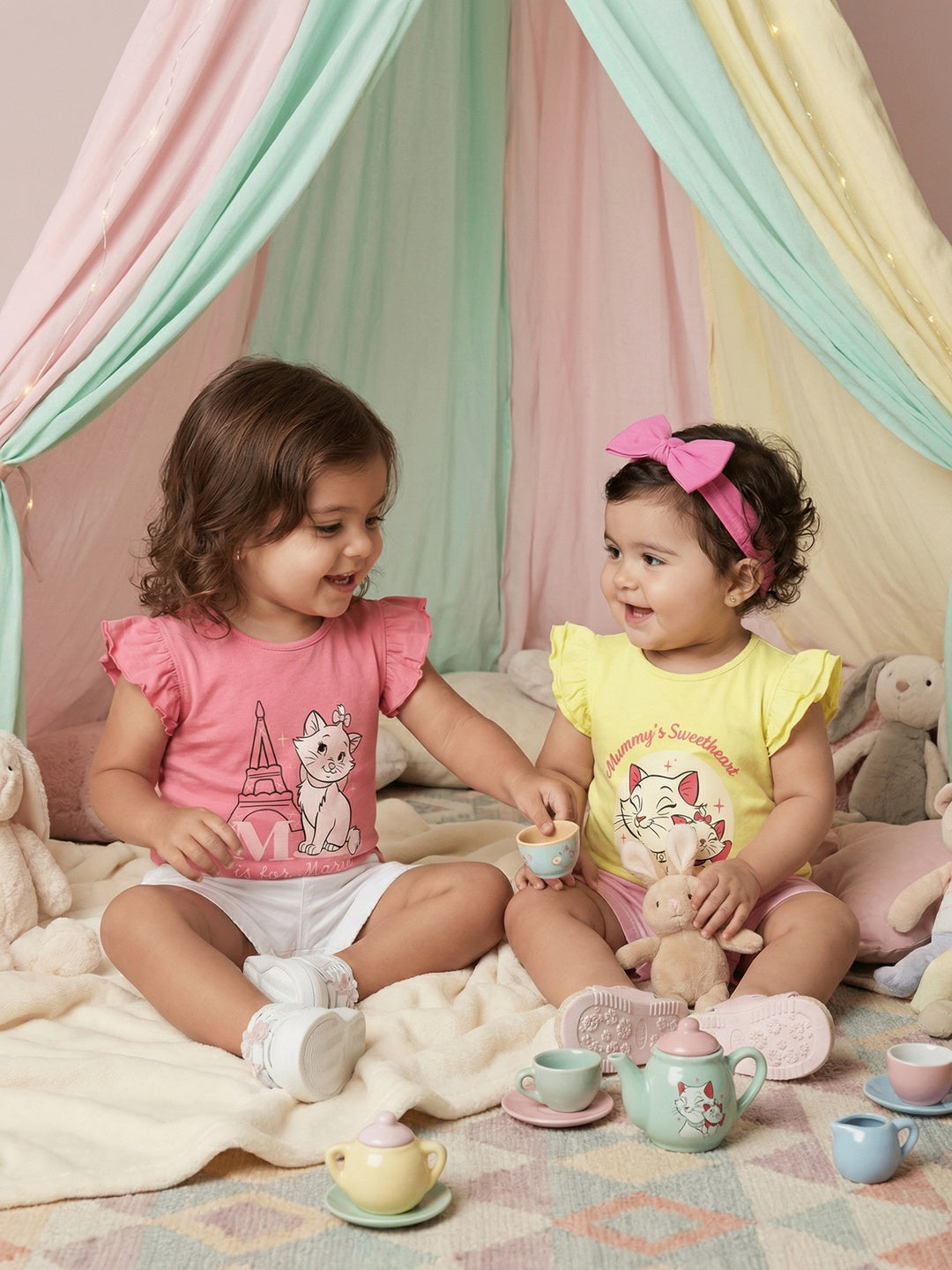 Nautinati Baby Girls' 100% Cotton Pack of 2 Disney Marie Cat Print Tops