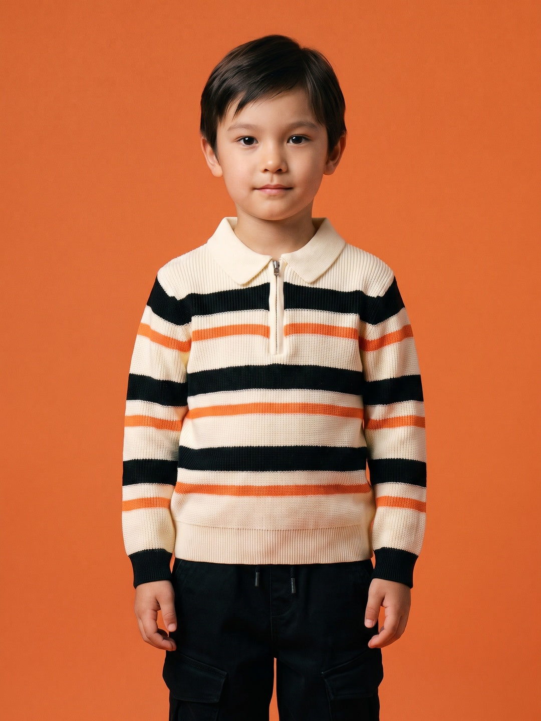 Nautinati Boys Relaxed Fit Striped Collar Sweater, Age  2-10 Years