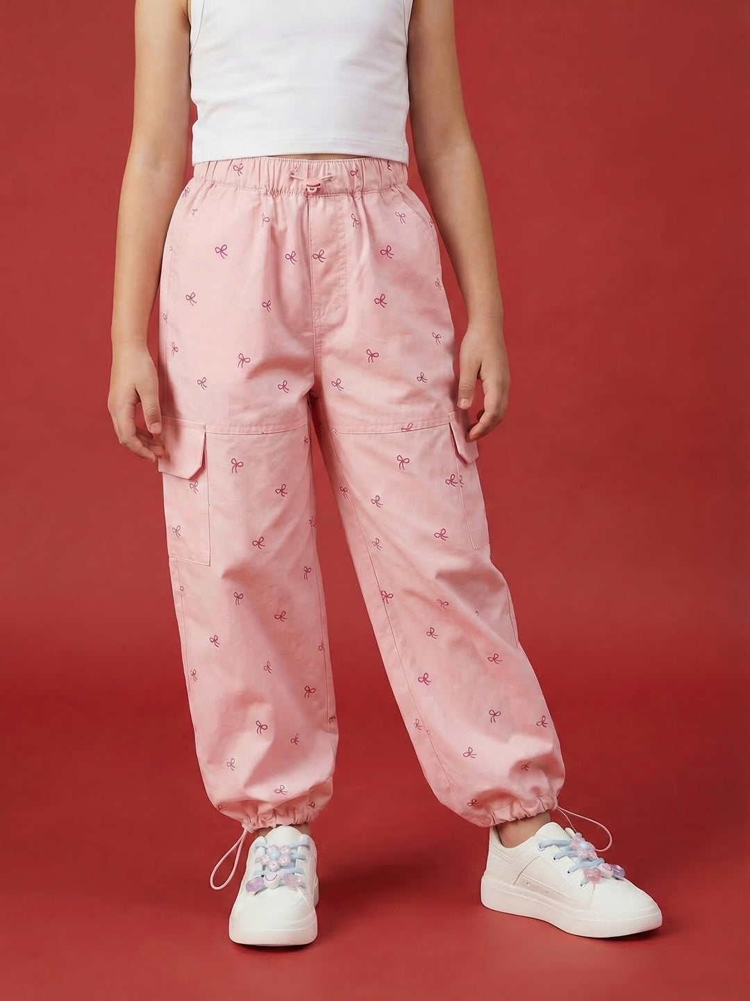 Nautinati Girls' Woven All-over Heart Print Baggy Fit Parachute Pants