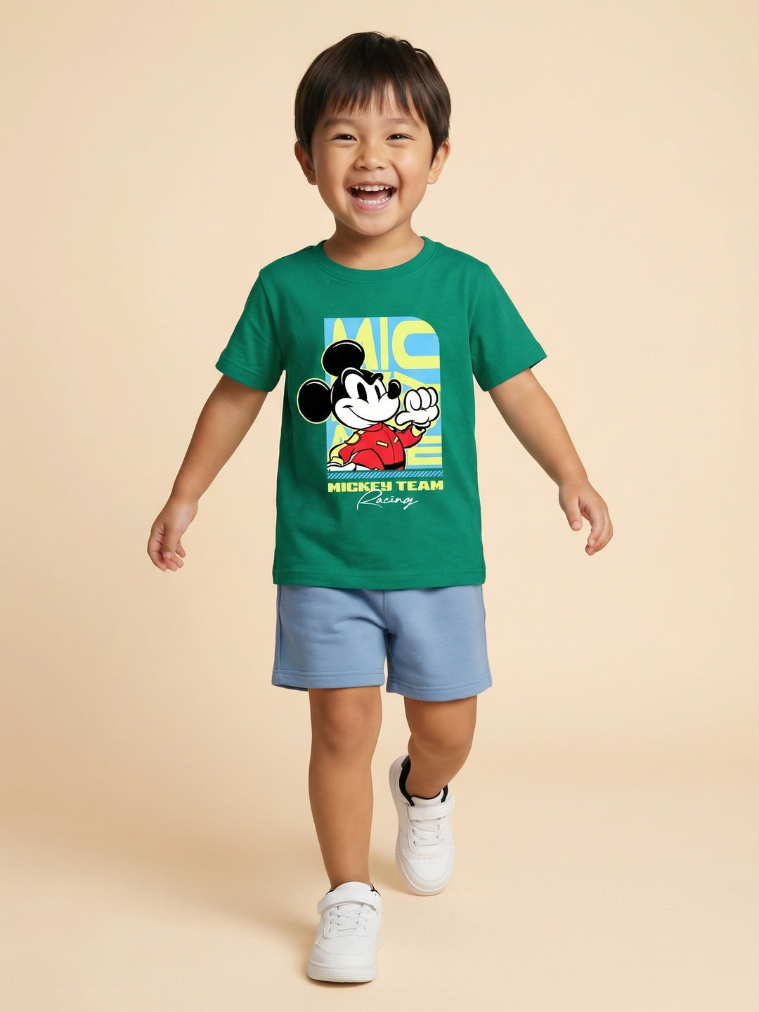 Nautinati Boys' 100% Cotton Crew Neck Disney Mickey Mouse Racing Placement Print T-shirt