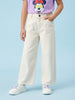 Nautinati  Girls' 100% Cotton White Overdyed Wide-leg Essentials Jeans