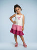 Nautinati Girls' 100% Cotton Tiered Dress with Colourblock & Ribbon Graphic Print