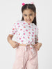 STRAWBERRY PRINTED FRONT KNOT TEE