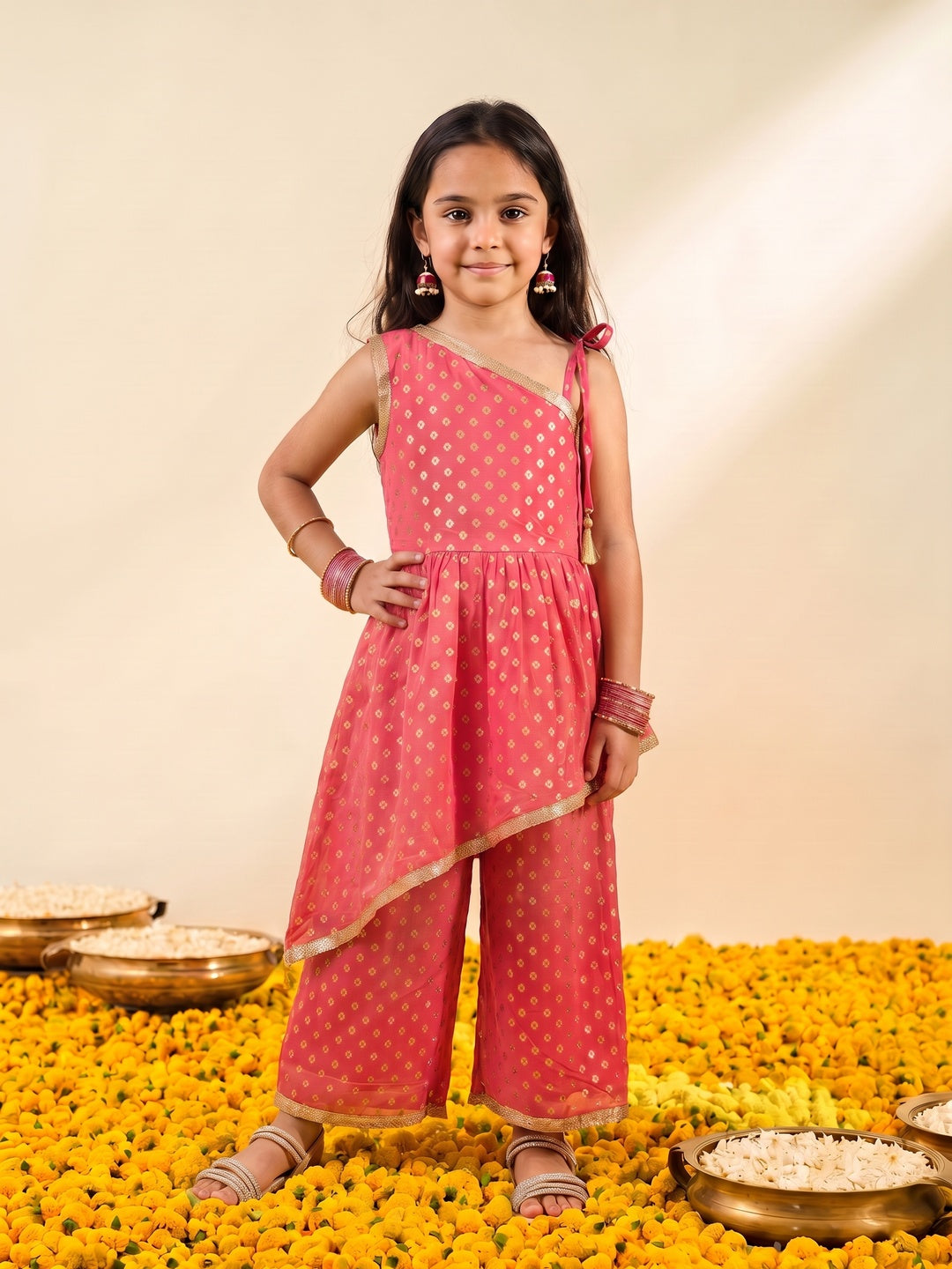 Nautinati Girls Foil Print Kurta with Palazzo Set, 2-10Y