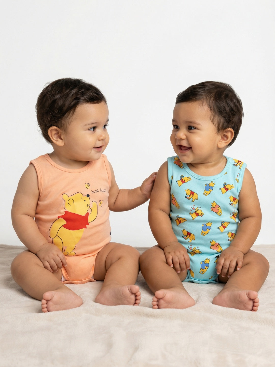 Nautinati Baby Boys' 100% Interlock Cotton Pack of 2 Disney Winnie the Pooh All-over & Placement Print Bodysuits