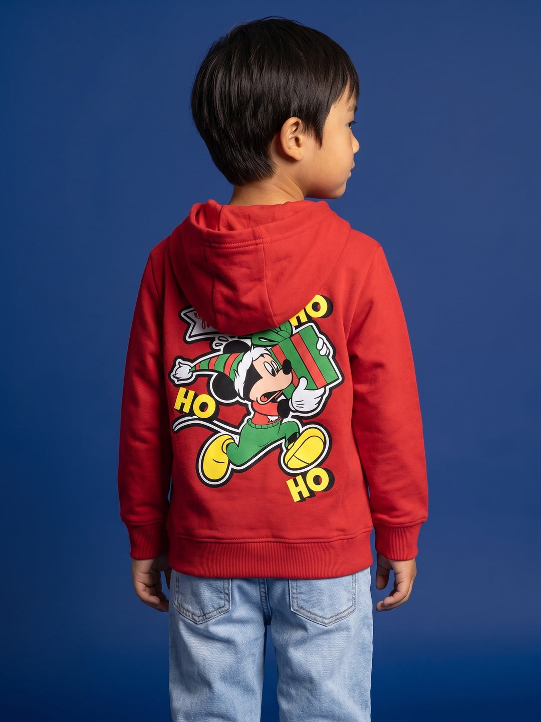 Nautinati Boys Disney Christmas Mickey Mouse Oversized Puff Printed Hooded Sweatshirt