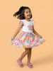 Nautinati Girls Cap Sleeve White Top with Flower Applique and Printed Skirt Clothing Set