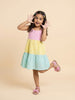 Nautinati Girls' Cotton Blend Colourblock & Gingham Chequered Gathered Strappy Dress