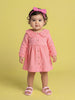 Nautinati Girls' Premium Double Cloth Textured Solid Fit & Flare Dress with Schiffli Peter Pan Collar