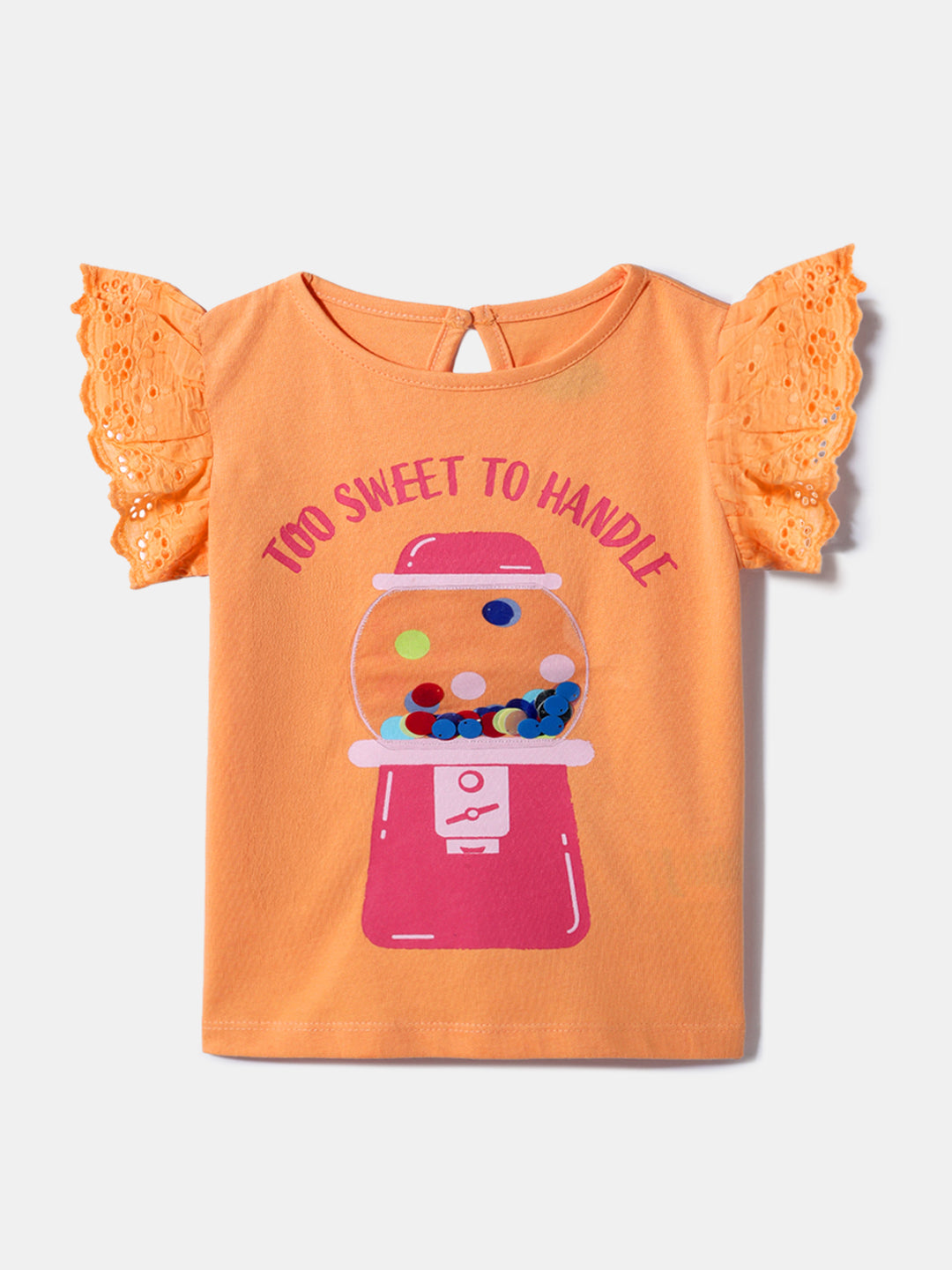 Nautinati Girls' Cotton Printed Top | Schiffli Sleeves | Age 0 - 2 Years
