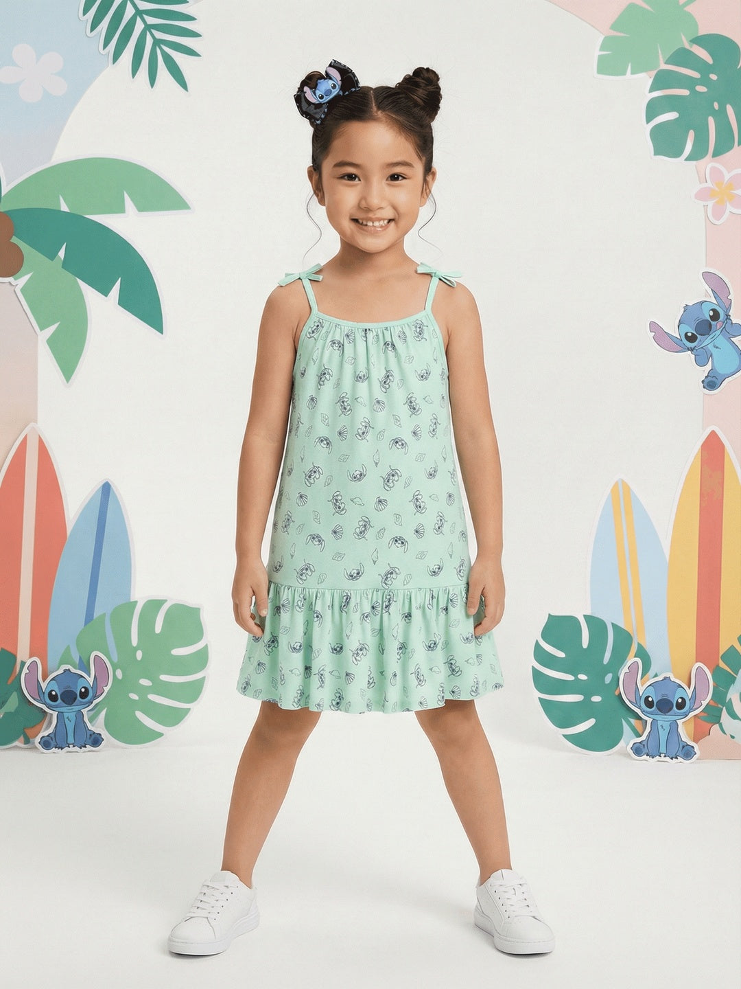 Nautinati  Girls All-over Lilo & Angel Printed Regular Fit Tie-up Style Sleeveless Dress