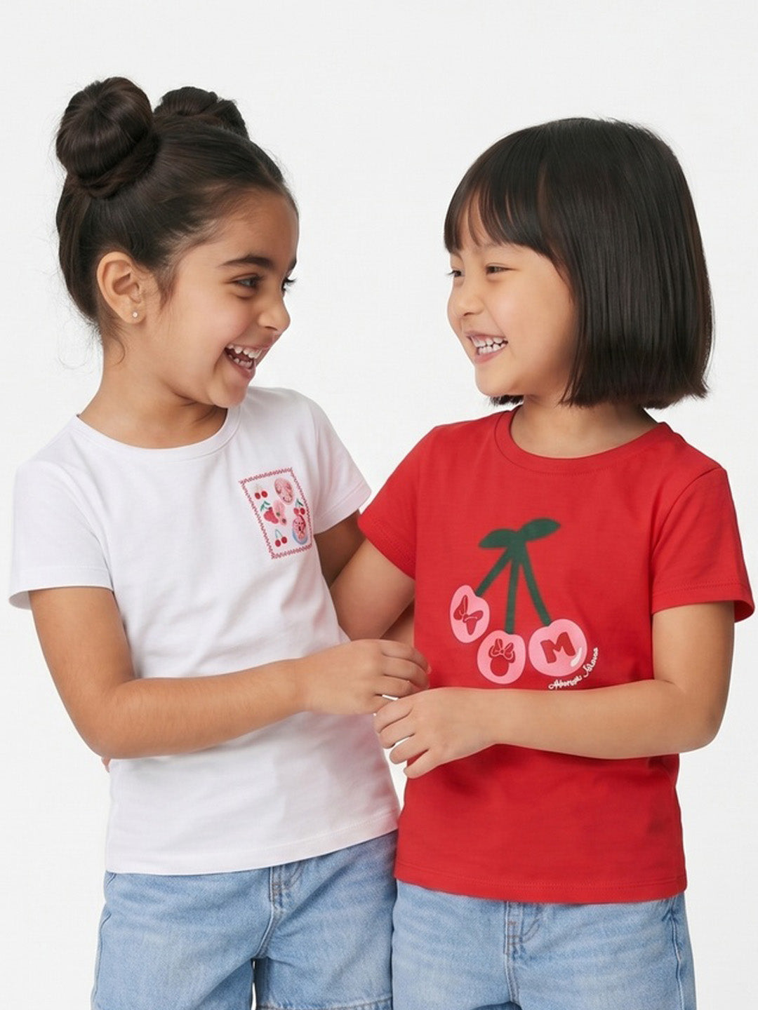 Nautinati Girls' Pack of 2 Cotton Cherry Printed T-shirts