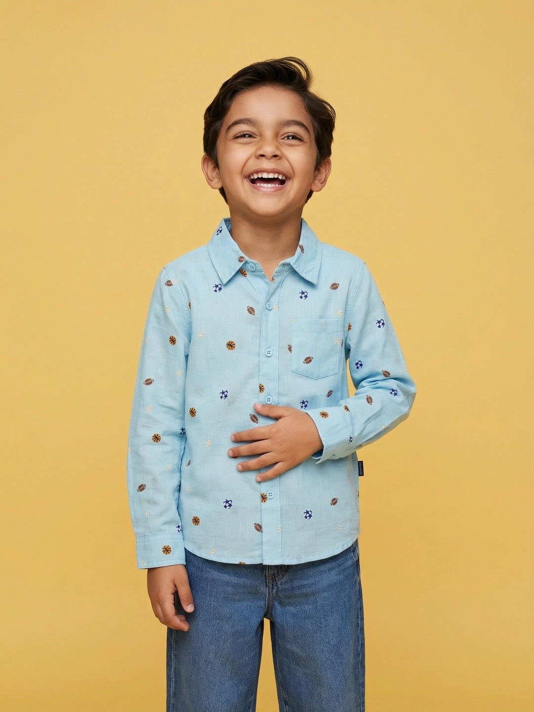 Nautinati Boys' Cotton Linen Blend Football All-over Print Formal Party Shirt