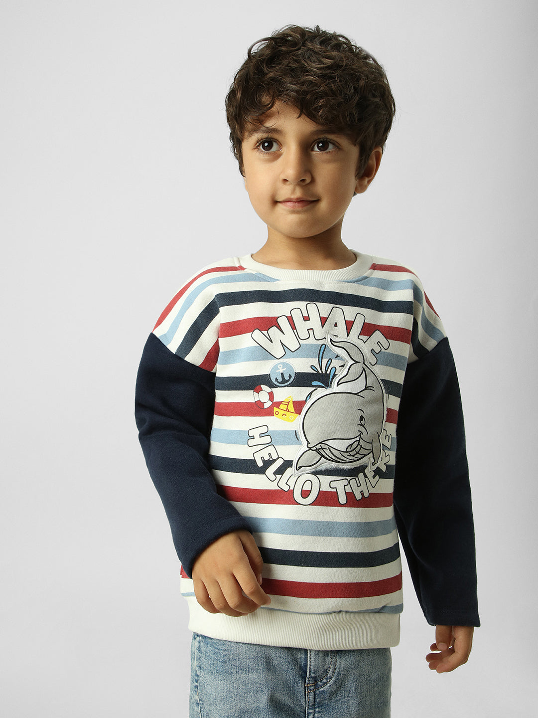 Boys Striped Drop Shoulder Winter Sweatshirt