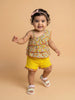 Nautinati Baby Girls 100% Cotton Floral Printed Off-Shoulder Ruffle Top and Yellow Shorts Clothing Set