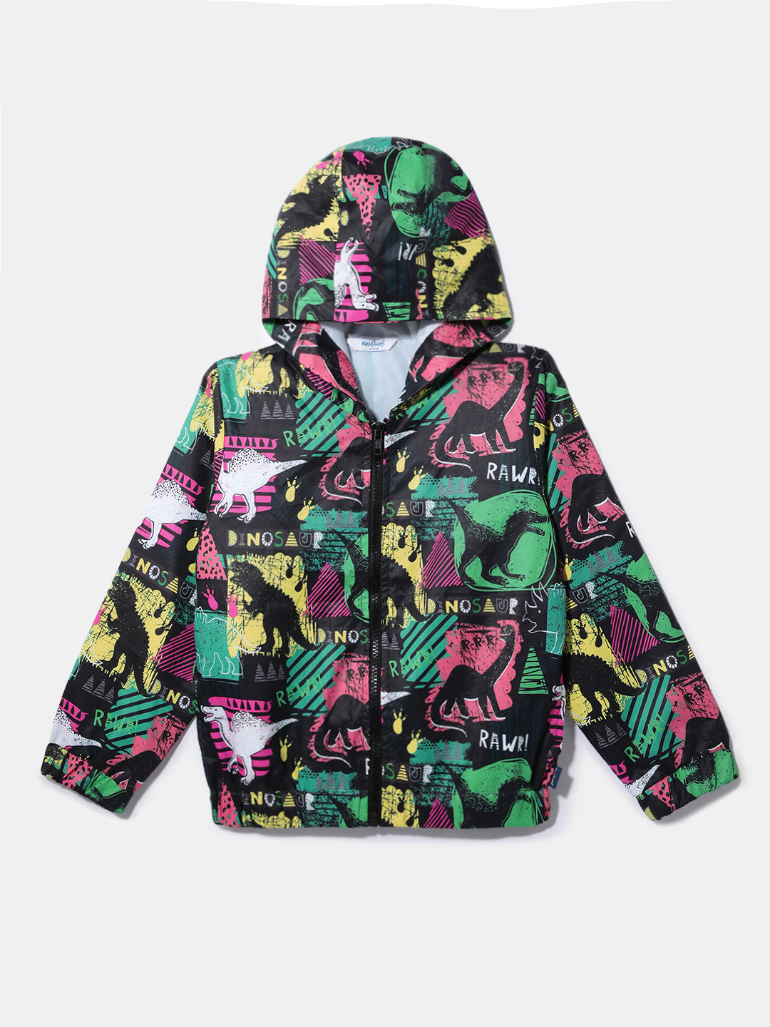 Nautinati Boys' Dino Printed Windbreaker Jacket | Hooded Design | Age 2 - 10 Years