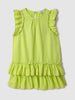 Nautinati Woven Lime Green Tiered Dress for Girls