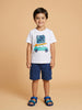 Nautinati Boys' Cotton Car Printed T-shirt and Cargo Shorts Co-ord Set