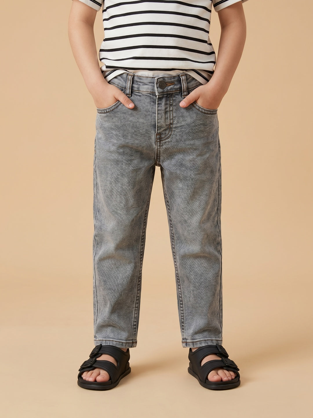 Nautinati Boys Pure Cotton Mid Grey Loose Fit Jeans