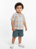 Nautinati Green Shorts With Yellow Chequered Shirt Set For Boys