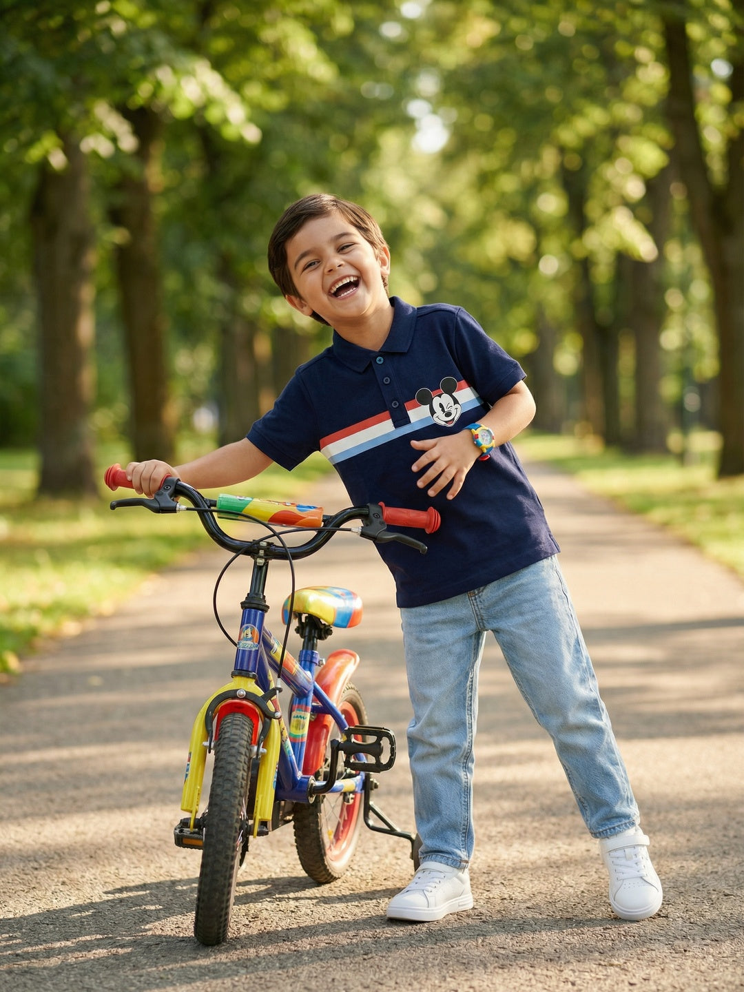 Nautinati Boys' 100% Cotton Disney Mickey Mouse Graphic & Striped Polo T-shirt