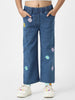 Nautinati Girls' Cotton Denim Jeans with Little Flower Appliques