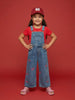 Nautinati Girls Bow Printed Regular Fit Denim Dungaree Set
