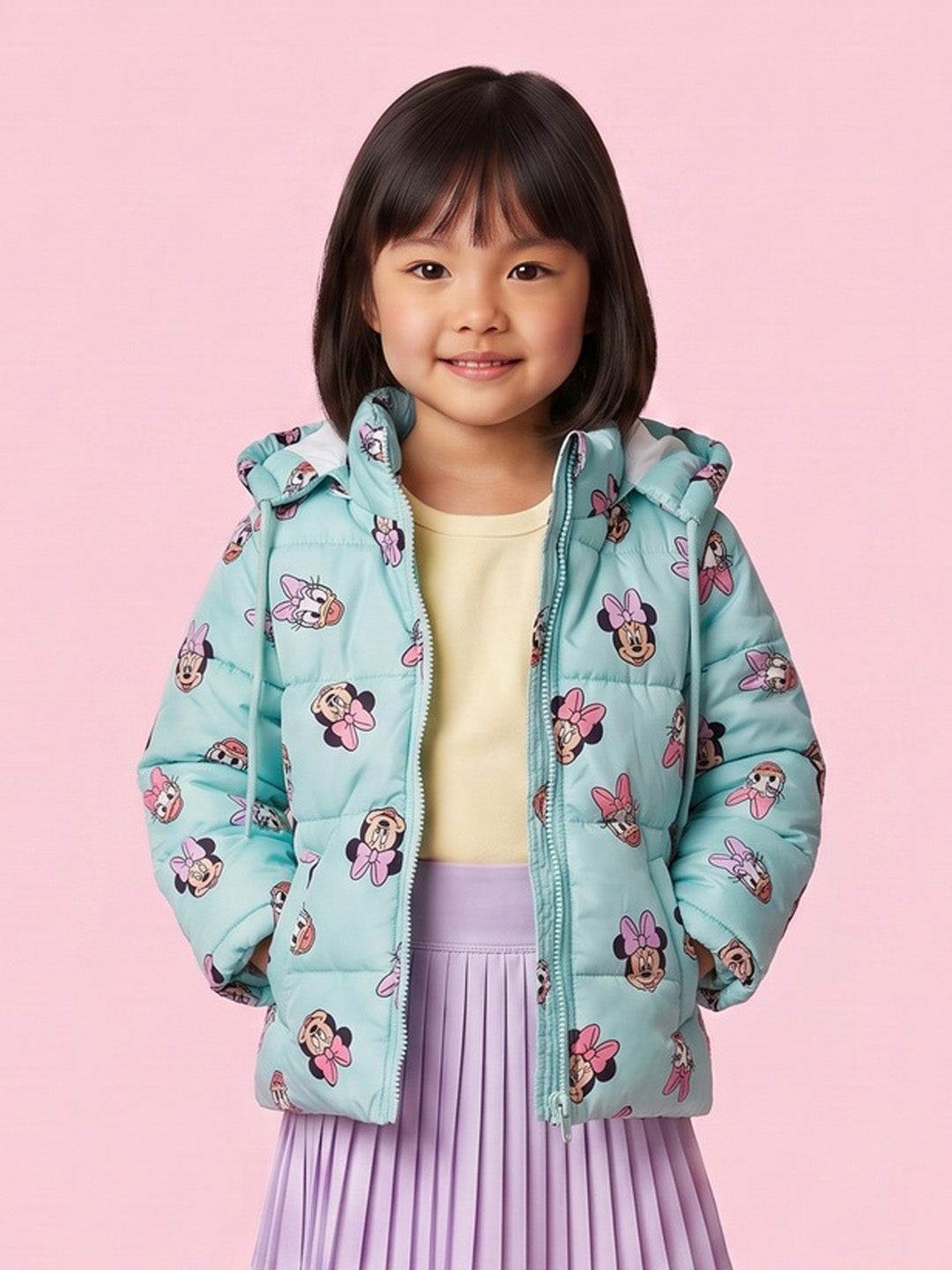 Nautinati Girls Disney Minnie & Daisy Regular Fit Hooded Printed Puffer Jacket with Front Zip