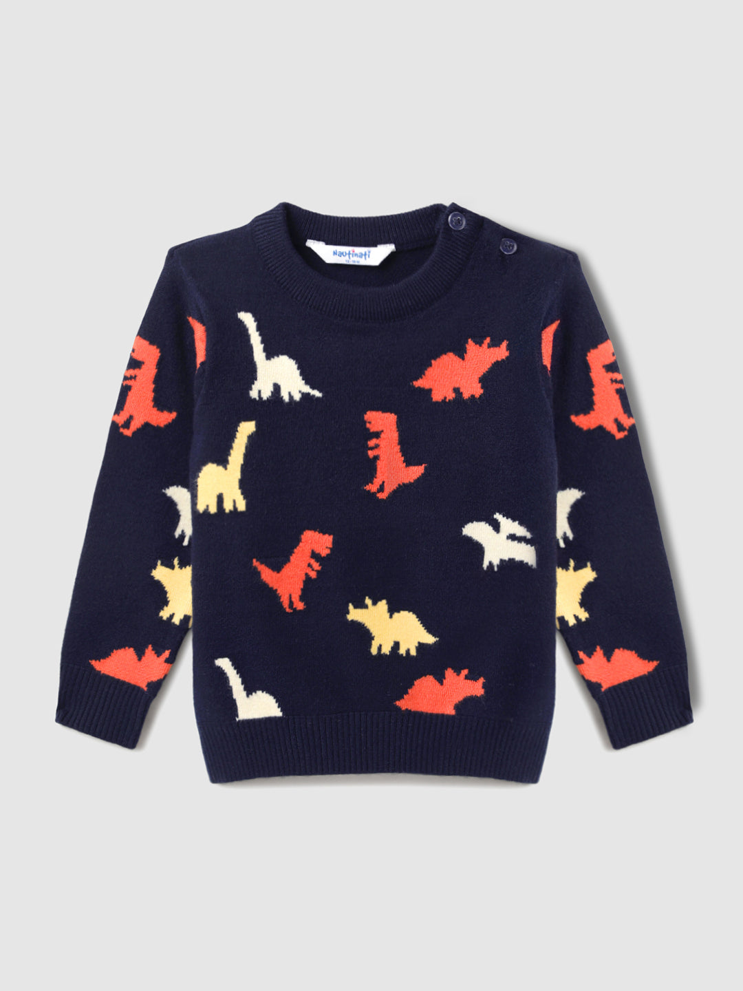 Nautinati Boys' Dinosaur Print Jacquard Knit Sweater