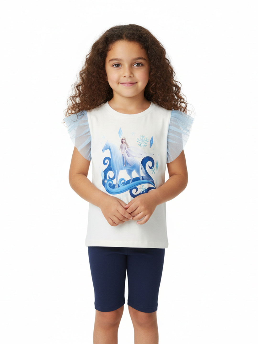 Nautinati Girls' Frozen Printed Flutter Sleeve Top and Solid Shorts