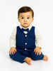 Nautinati Navy Blue And White Dotted Collared Romper With A Bow For Infant Boys