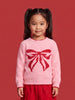 Nautinati Girls Relaxed Fit Fuzzy Bow Knit Sweater with Round Neck and Full Sleeves