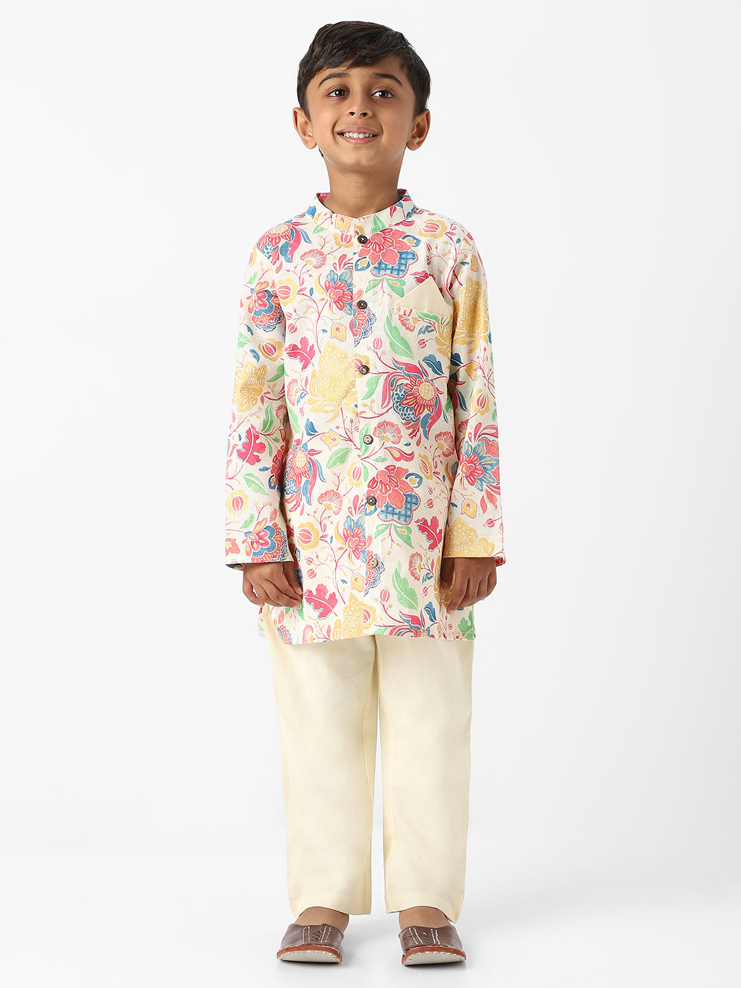 Nautinati Boys' Floral All-over Print Kurta Set