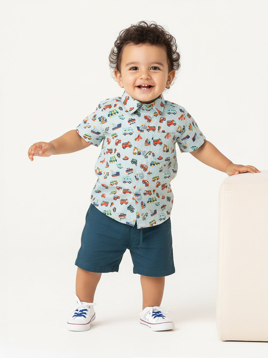 Nautinati Boys All-over Vehicle Print Shirt and Shorts Set| Cotton| Age 3 - 24 Months