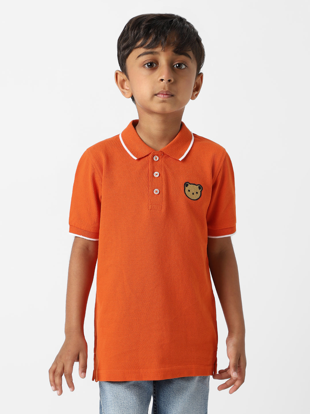 Nautinati Boysâ€™ Cotton Bear Embroidered Badge Polo T-shirt