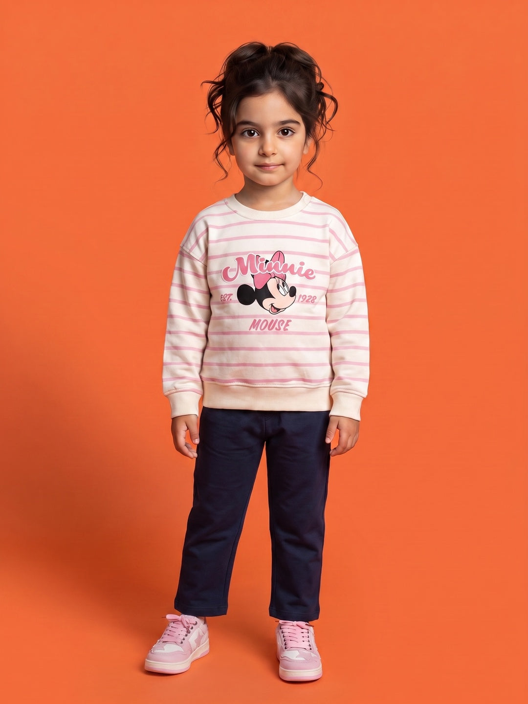 Nautinati Girls Disney Minnie Mouse Oversized Varsity Sweatshirt and Pants Set