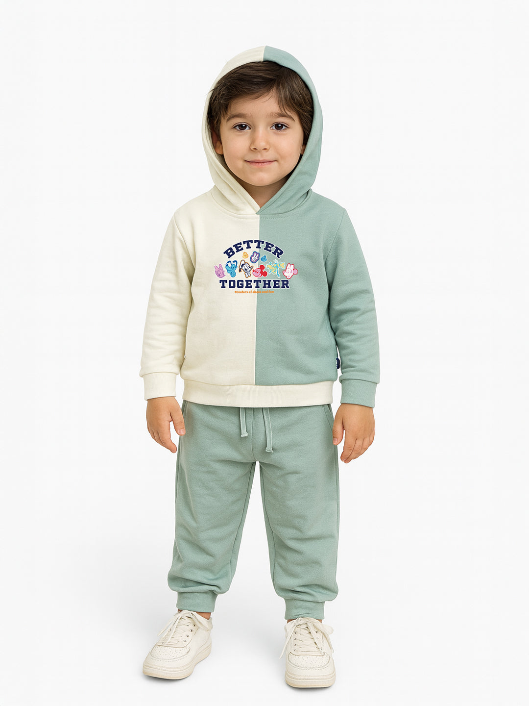 Nautinati White & Green Typography Sweatshirt Set for Boys