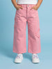 Nautinati Girls' 100% Cotton Wide-leg Cargo Jeans with Embroidered Butterfly Details