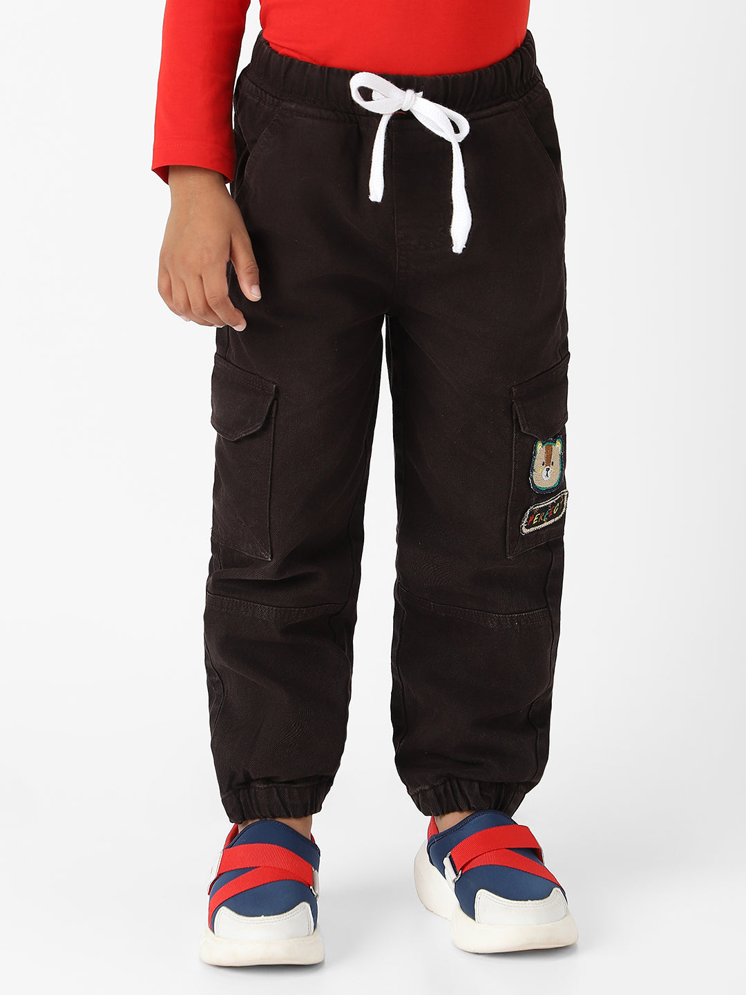 Nautinati Boys' Bear Patch Denim Cargo Style Joggers