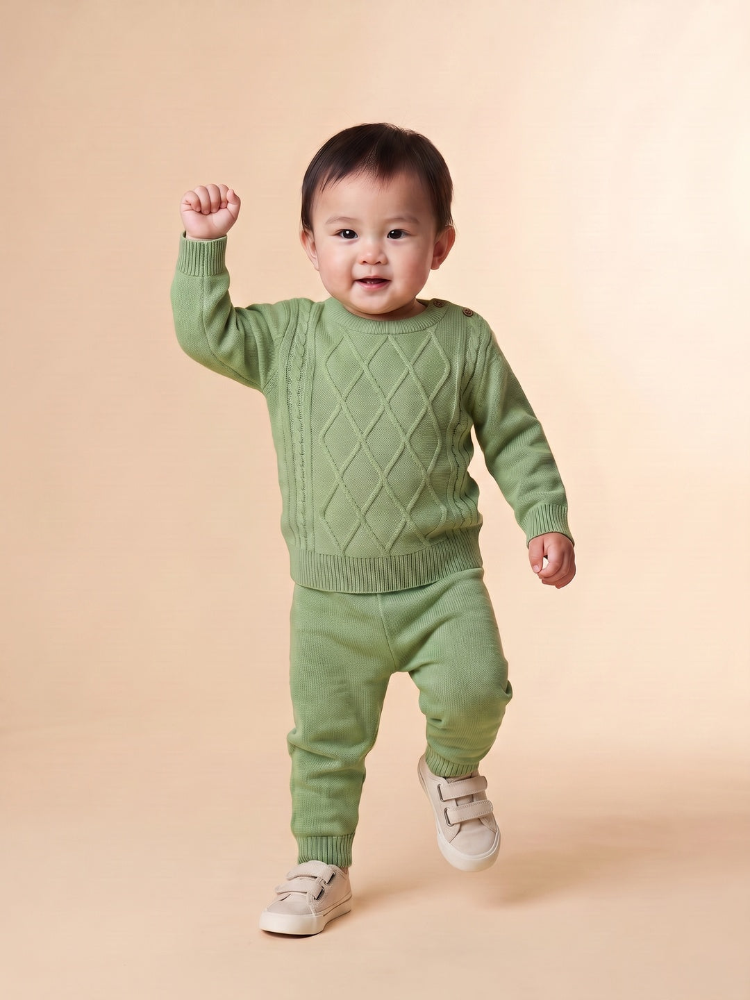 Nautinati Baby Boys Cable Knit Sweater & Jogger Set with Button Closure, Relaxed Fit