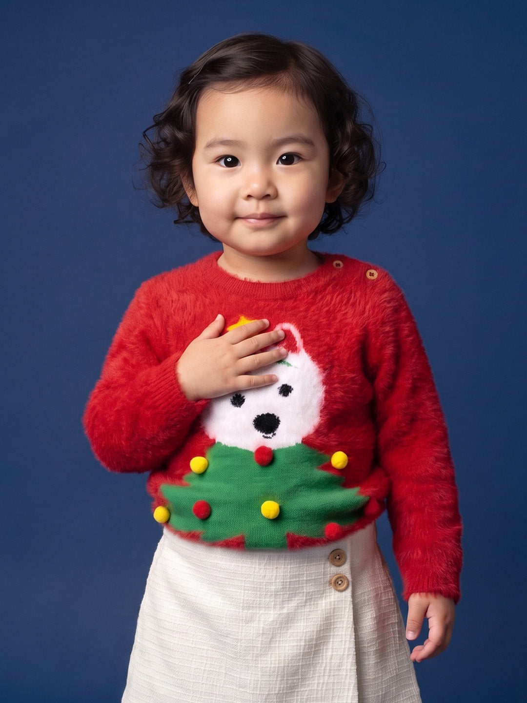 Nautinati Baby Girls Puppy Knit Relaxed Fit Pom Pom Sweater