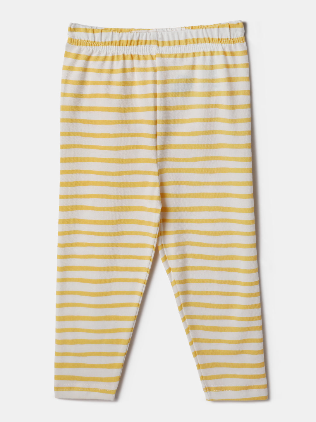 Nautinati Pack of 2 Yellow Striped and White Printed Leggings for Girls